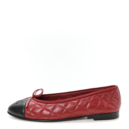 Chanel Caviar Quilted CC Cap Toe Ballerina Flats 39.5 Black Red 1 of 9