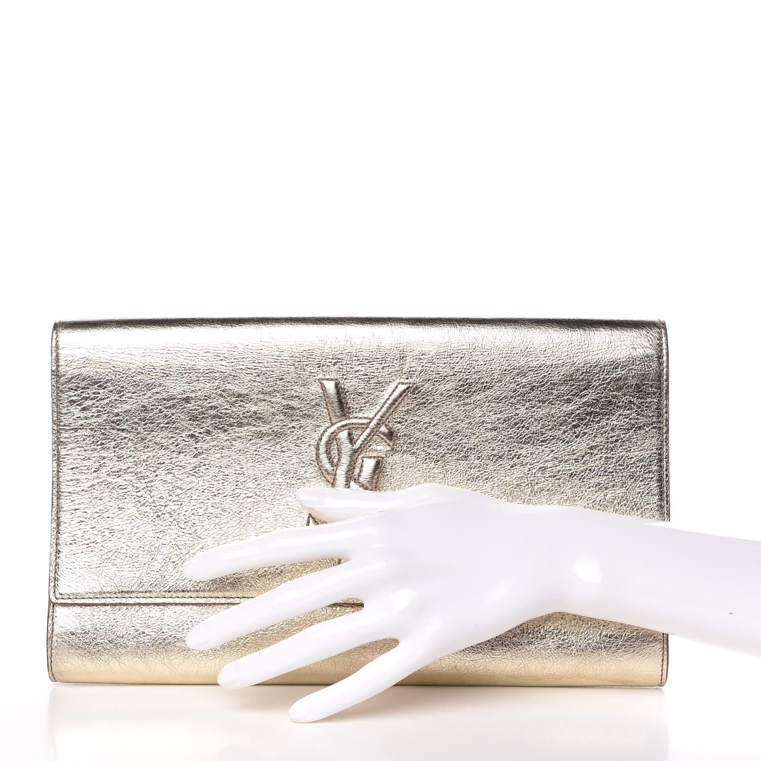 Saint Laurent Metallic Calfskin Monogram Large Belle De Jour Clutch Gold 2 of 8