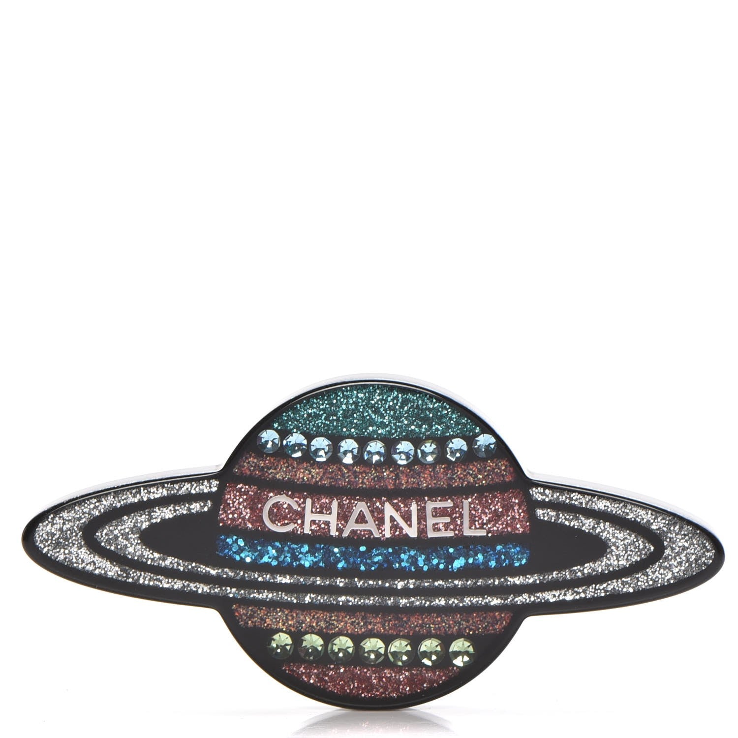 Chanel Glittered Resin Strass Planet Brooch Silver Blue Pink 1 of 5