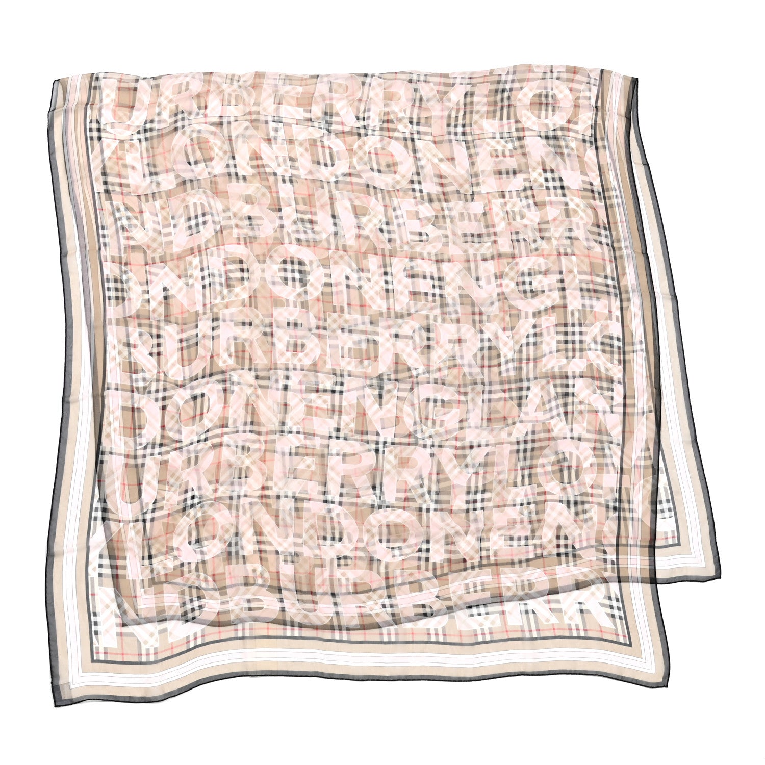 Burberry Silk Chiffon Logo Print Vintage Check Scarf Alabaster Pink 2 of 6