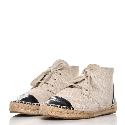 Chanel Crackled Calfskin High Top Espadrilles 40 Light Beige Black 2 of 12