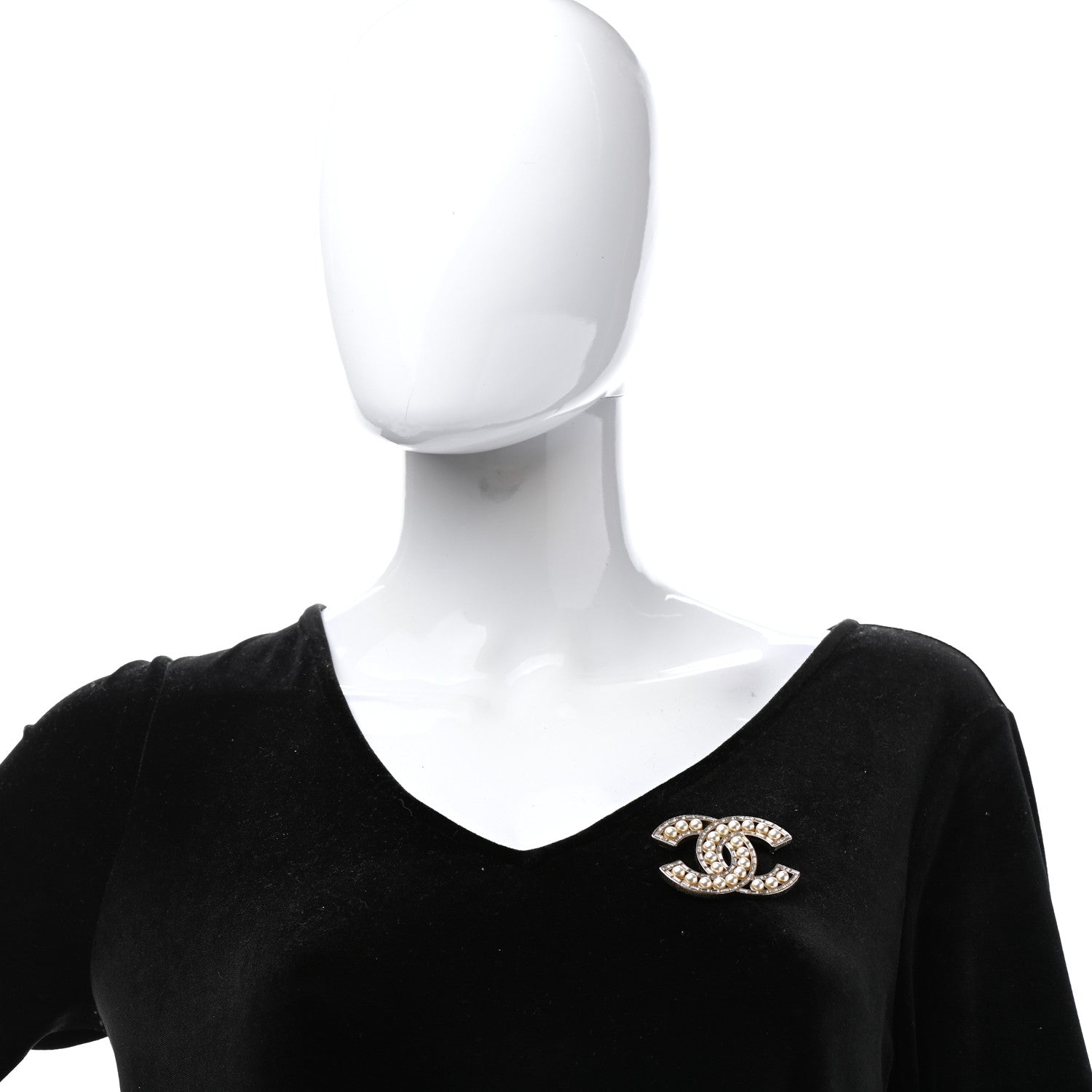 Chanel Pearl Crystal Baguette CC Brooch Gold 2 of 5