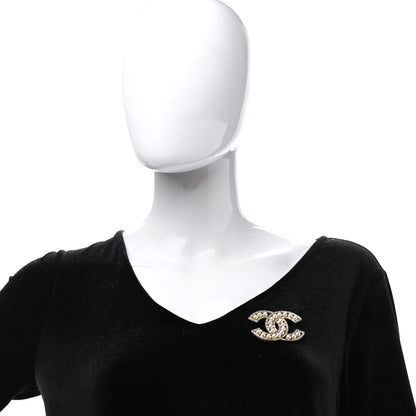 Chanel Pearl Crystal Baguette CC Brooch Gold 2 of 5