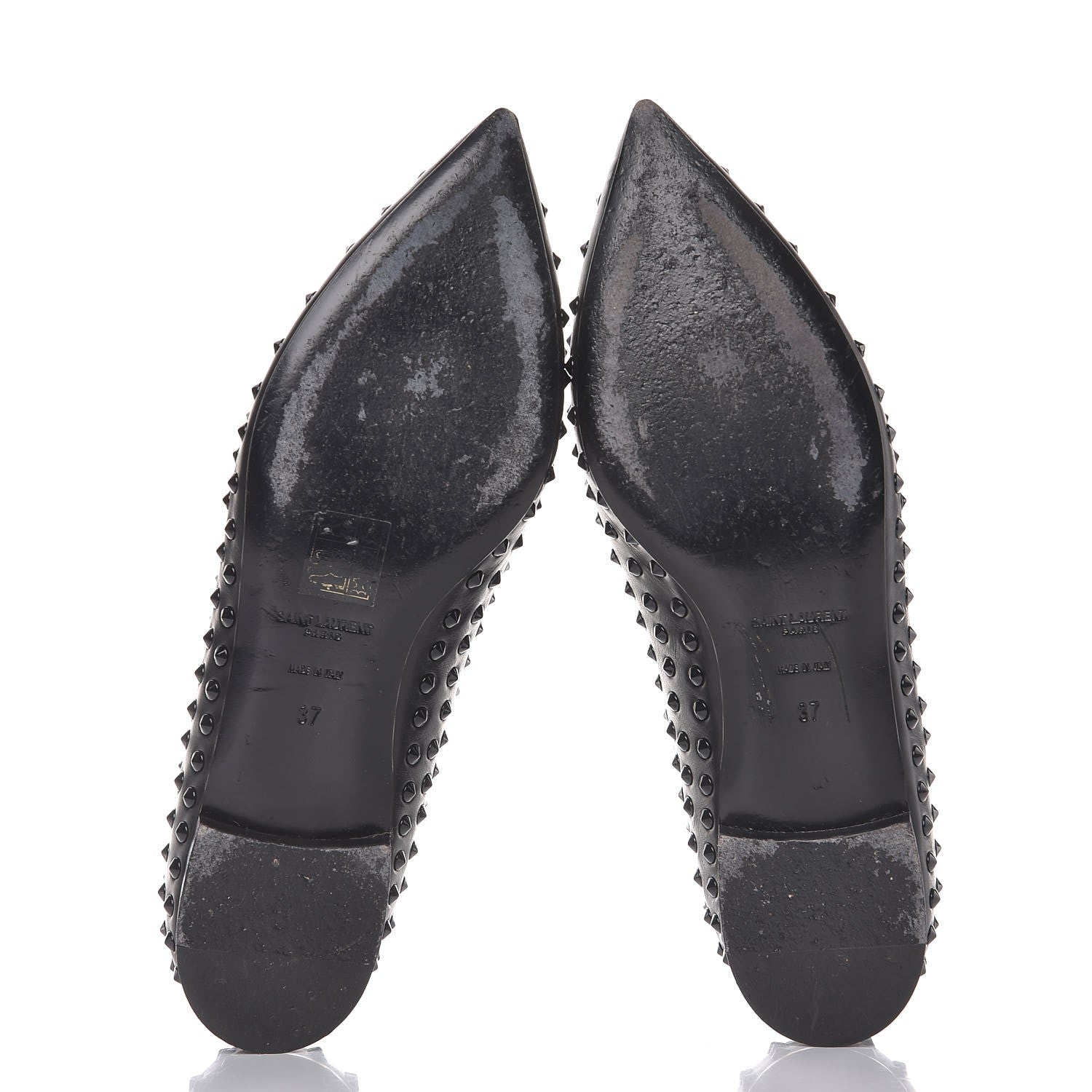 Saint Laurent Calfskin Studded Paris Ballerina Flats 37 Black 7 of 10