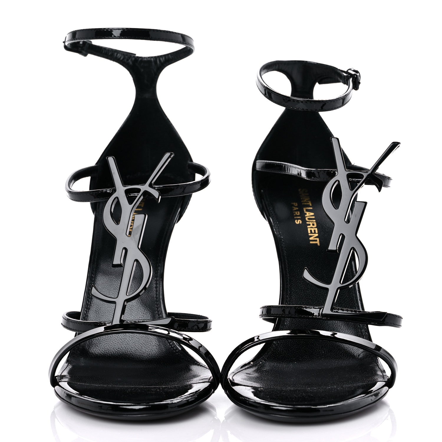 Saint Laurent Patent Cassandra 100 Ankle Strap Sandals 38.5 Black 2 of 11