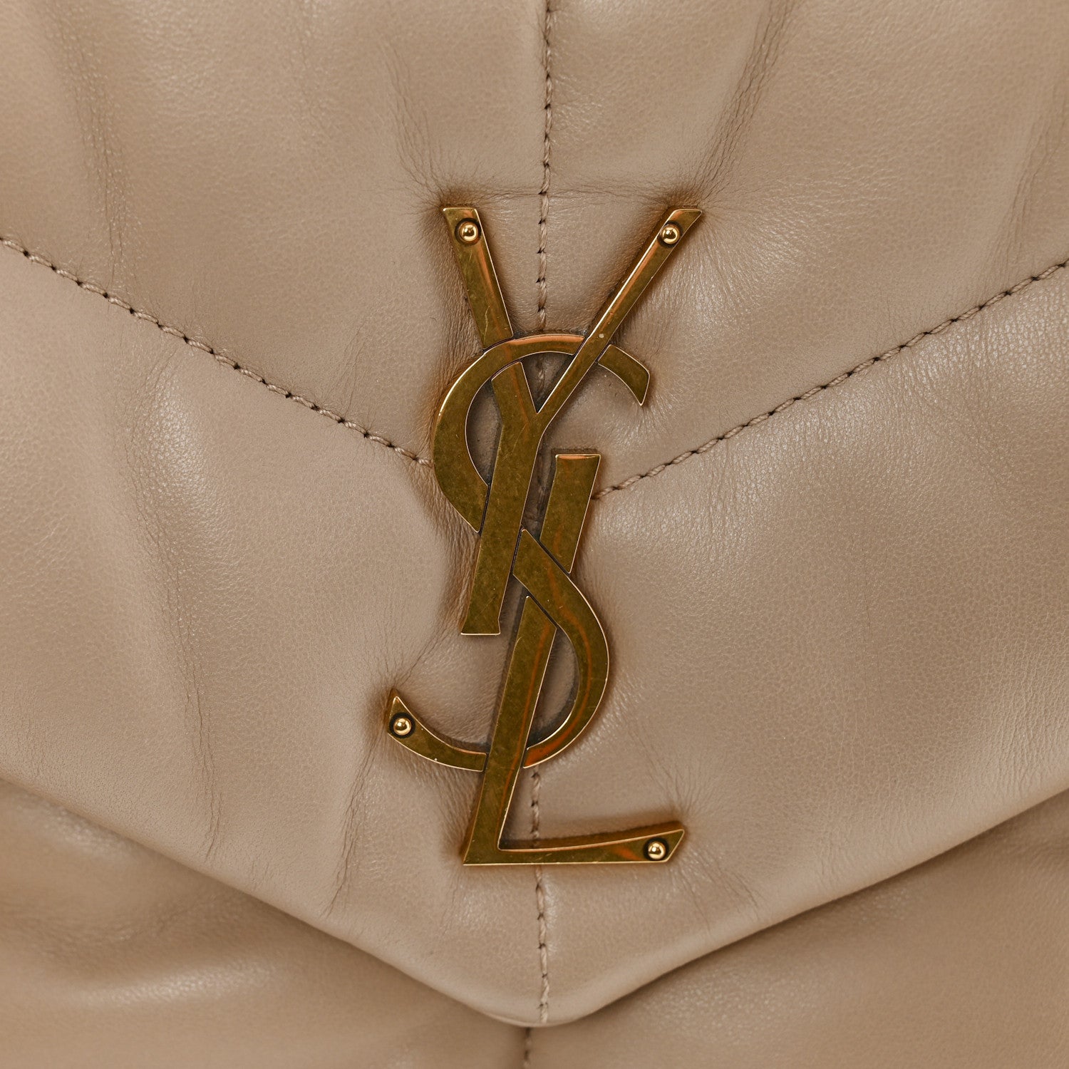 Saint Laurent Lambskin Quilted Small Loulou Puffer Monogram Chain Satchel Dark Beige 12 of 13