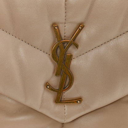 Saint Laurent Lambskin Quilted Small Loulou Puffer Monogram Chain Satchel Dark Beige 12 of 13