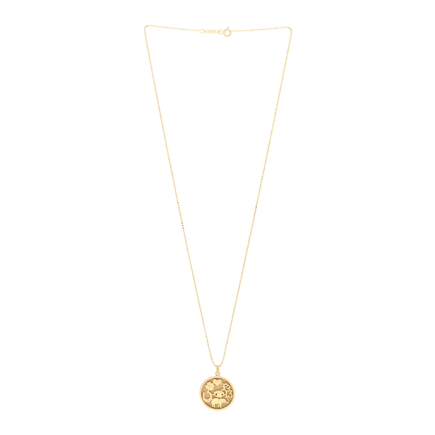 18K Yellow Gold Diamond Good Luck Pendant Necklace