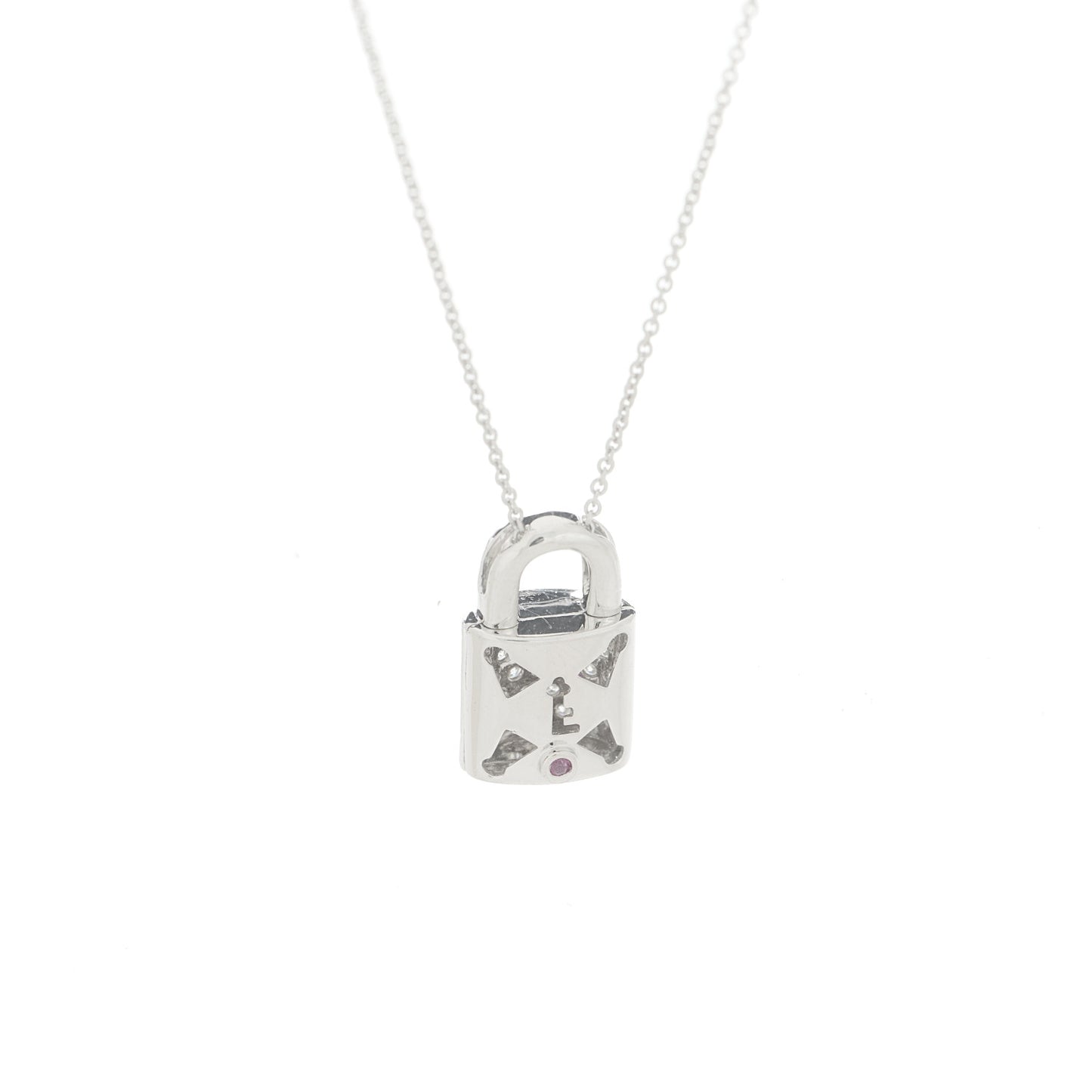 18K White Gold Diamond Tiny Treasures Lock Pendant Necklace