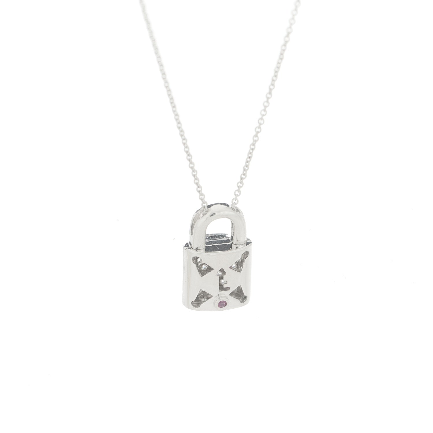 Roberto Coin 18K White Gold Diamond Tiny Treasures Lock Pendant Necklace 8 of 8