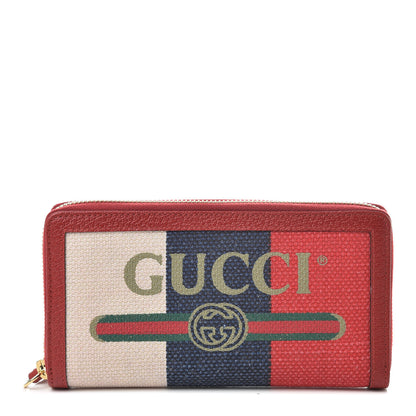 Gucci Canvas Sylvie Stripe Logo Zip Around Wallet Mystic White Hibiscus Red Maritime 1 of 7