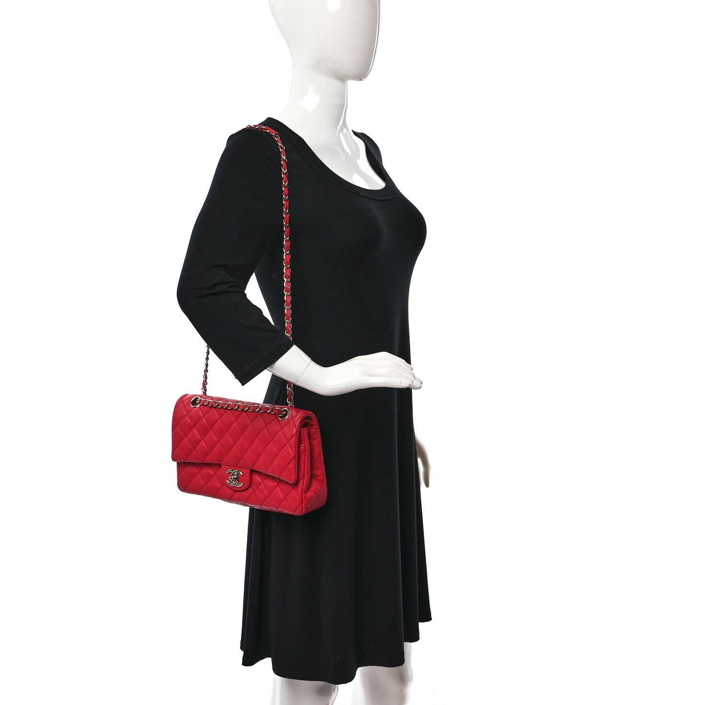 Washed Caviar Quilted Medium Double Flap Red