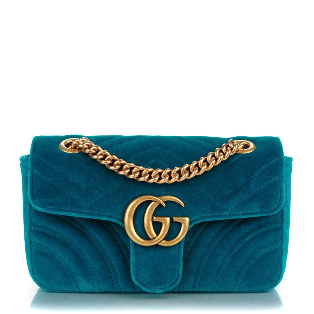 Gucci Velvet Matelasse Mini GG Marmont Shoulder Bag Pavone Cyan 1 of 7