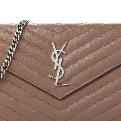 Saint Laurent Grain De Poudre Matelasse Chevron Monogram Chain Wallet Taupe 11 of 11