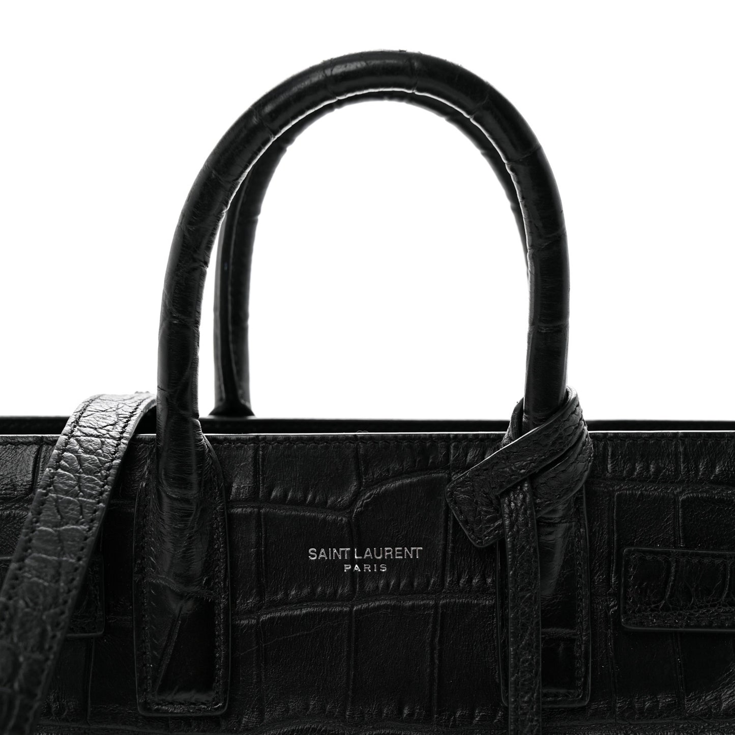 Calfskin Crocodile Embossed Nano Sac De Jour Black
