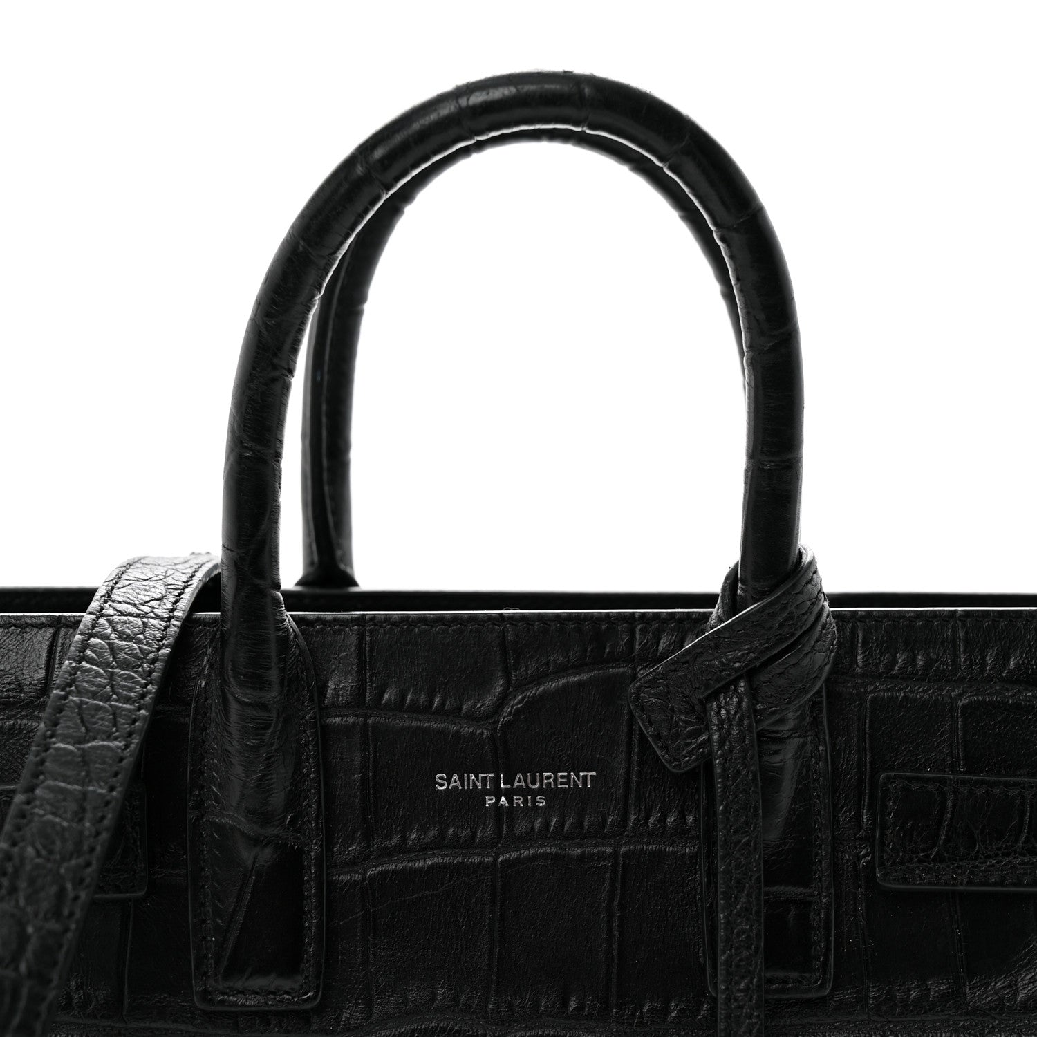 Saint Laurent Calfskin Crocodile Embossed Nano Sac De Jour Black 8 of 10