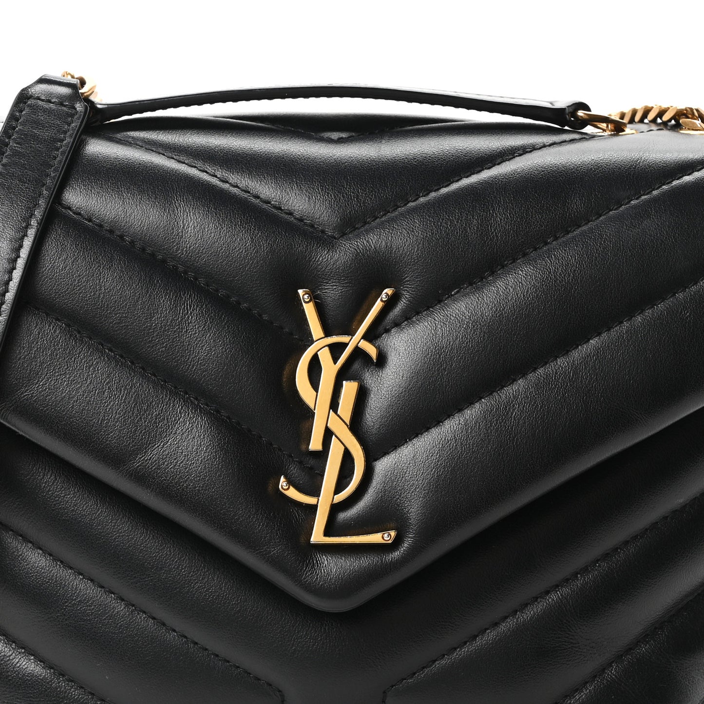 Calfskin Y Quilted Monogram Small Loulou Chain Satchel Black Black