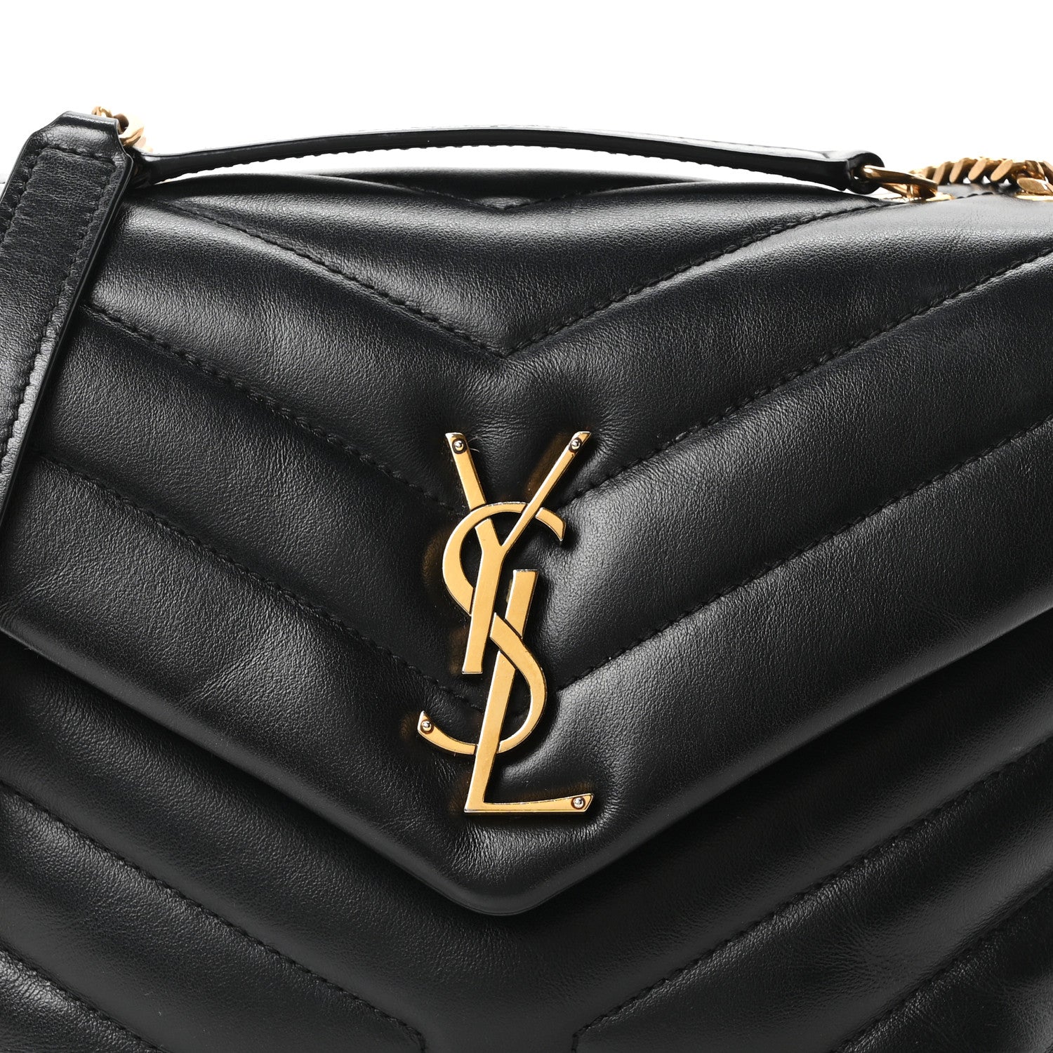 Saint Laurent Calfskin Y Quilted Monogram Small Loulou Chain Satchel Black Black 8 of 10