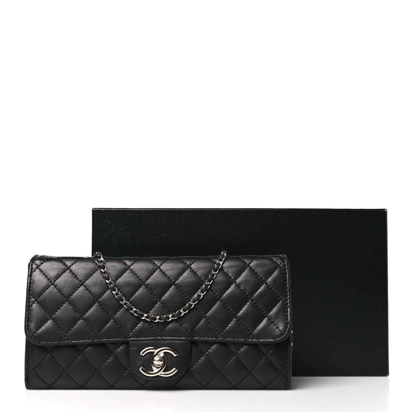 Lambskin Quilted Clutch with Chain Flap Black