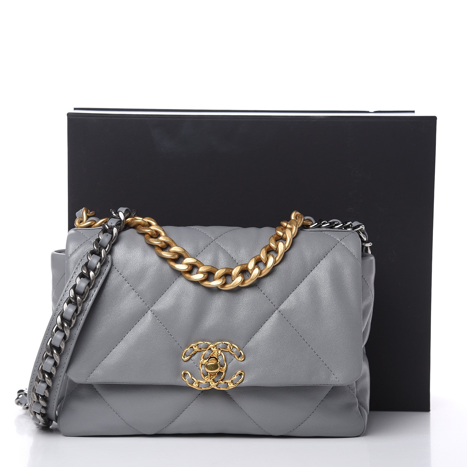 Chanel Lambskin Quilted Medium 19 Flap Grey 10 of 10