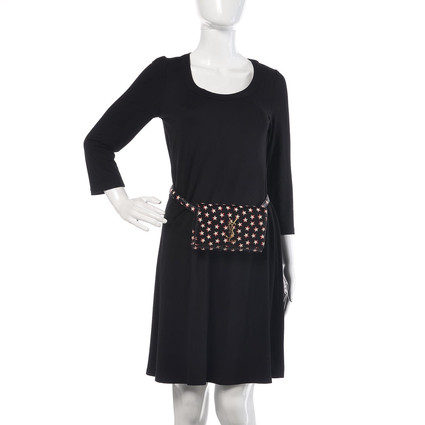 Smooth Calfskin Star Print Monogram Kate Belt Bag Black Ivory Red