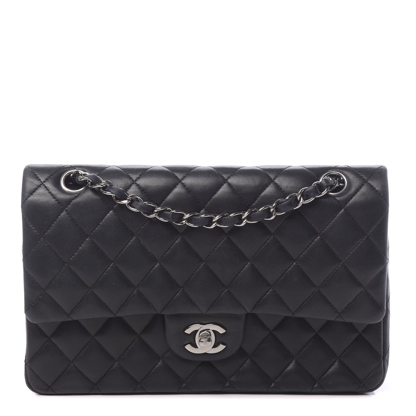 Lambskin Quilted Medium Double Flap Black