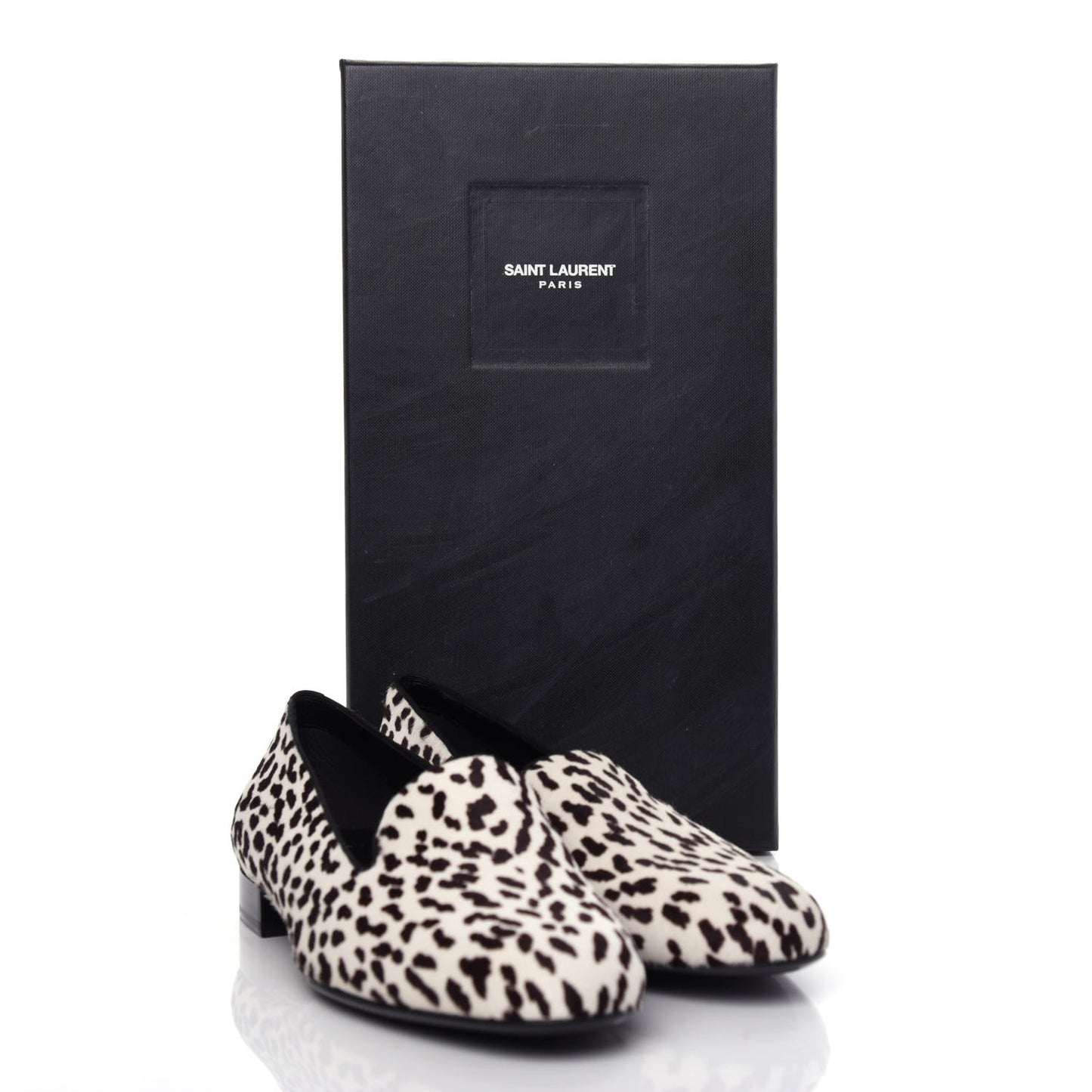 Calfskin Calf Hair Corda Snow Leopard Slipper 38 Black White