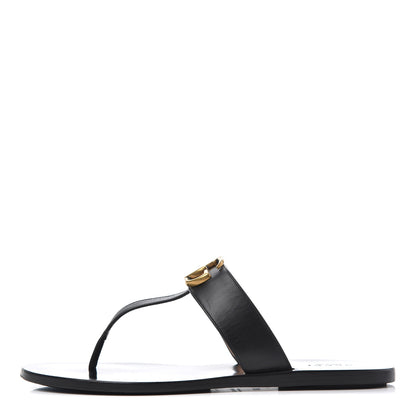 Gucci Calfskin GG Marmont Thong Sandals 38 Black 1 of 25
