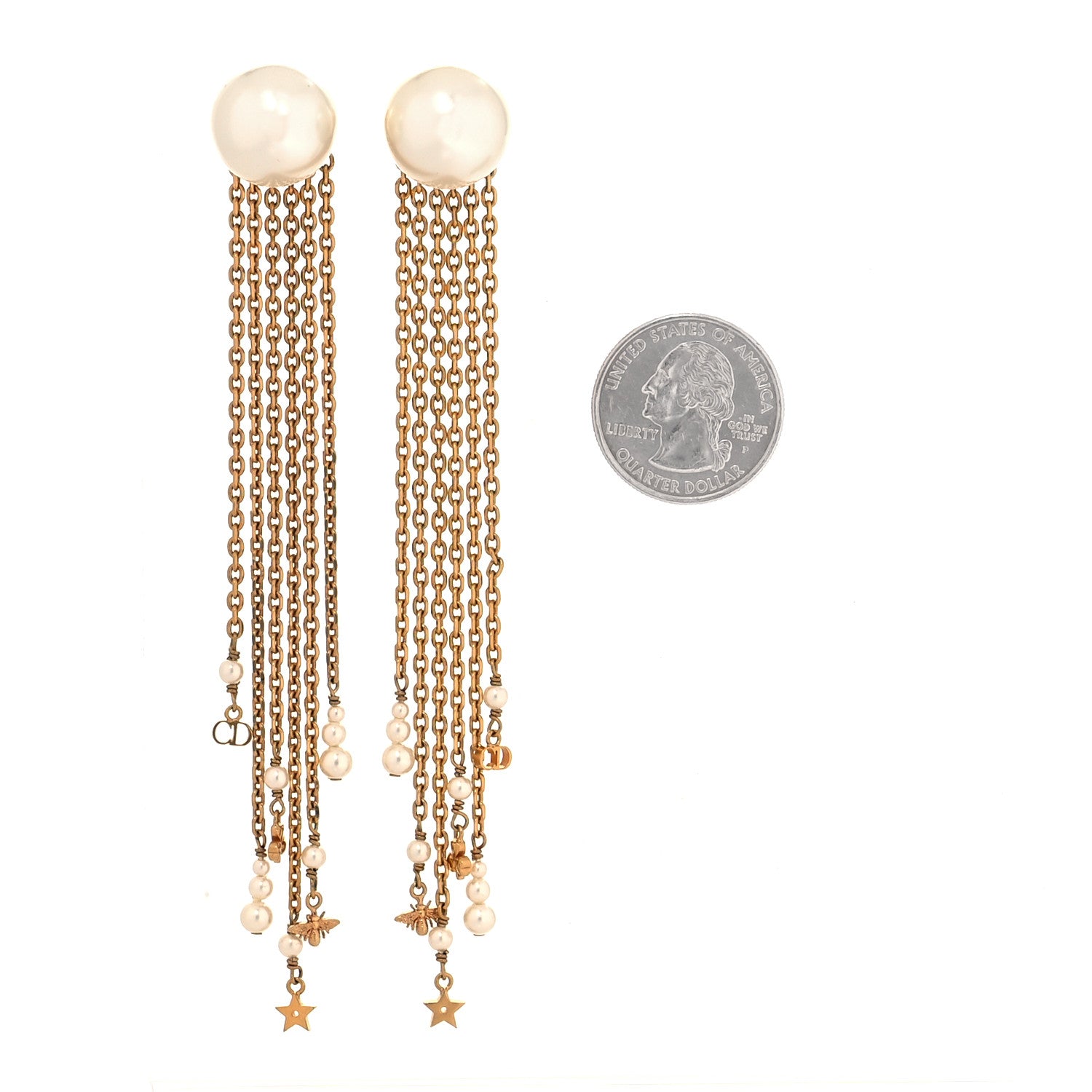 Christian Dior Pearl Chain Tribales Drop Earrings Gold 2 of 5