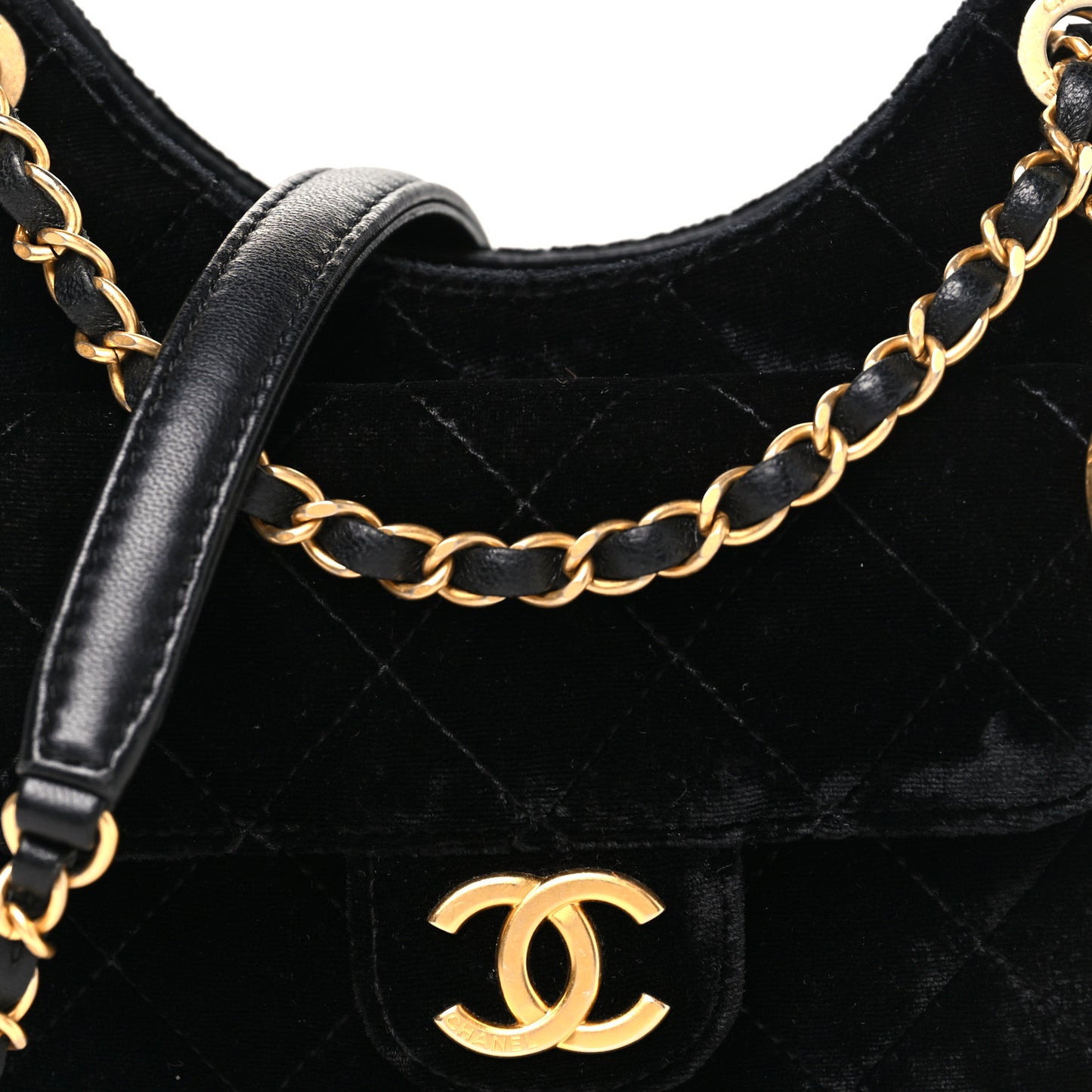 Velvet Quilted Small Wavy CC Hobo Black