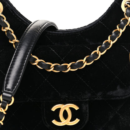 Chanel Velvet Quilted Small Wavy CC Hobo Black 8 of 12