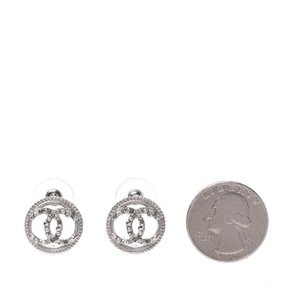 Chanel Pearl Crystal CC Round Earrings Silver 2 of 4