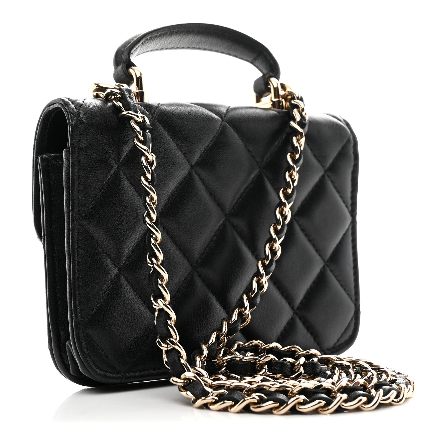 Chanel Lambskin Quilted Top Handle Flap Coin Purse With Chain Black 2 of 11