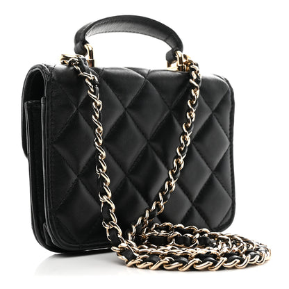 Chanel Lambskin Quilted Top Handle Flap Coin Purse With Chain Black 2 of 11