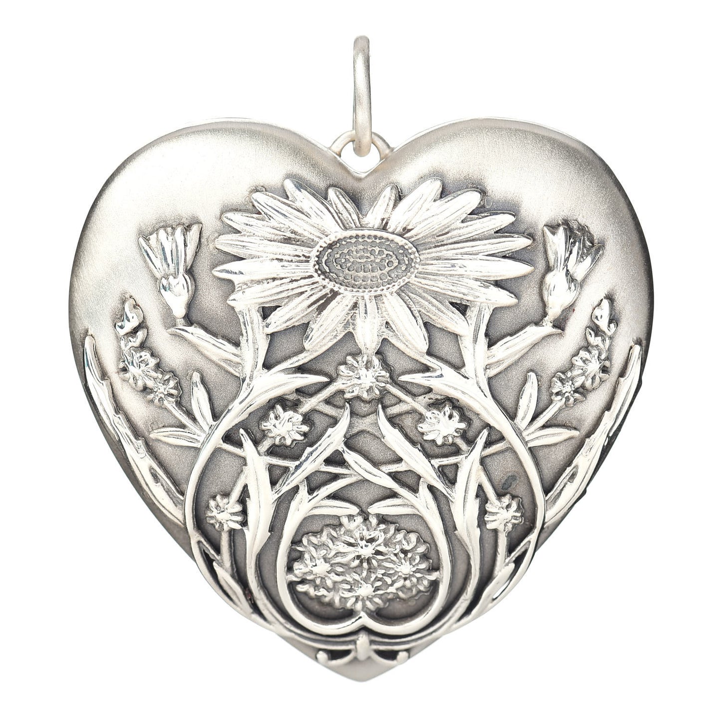 Sterling Silver Large Ziegfeld Daisy Heart Locket Pendant