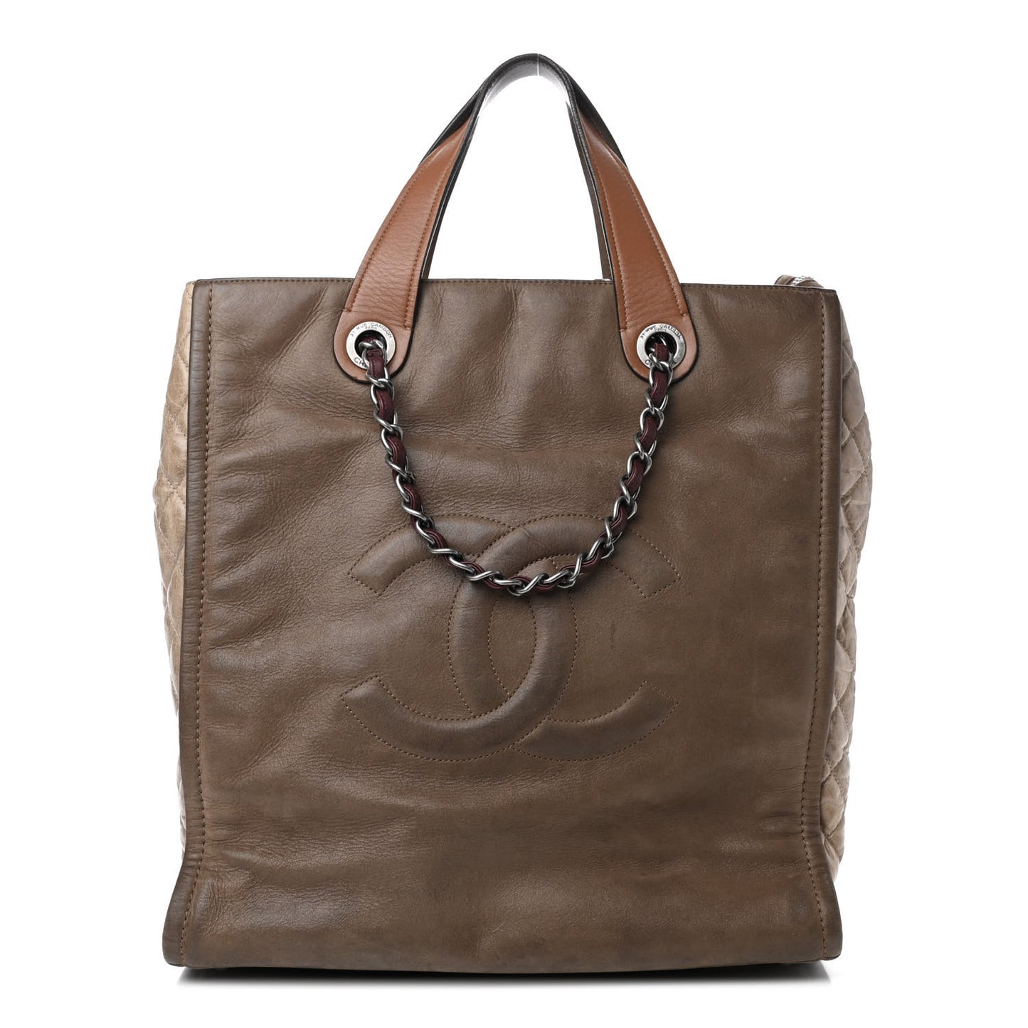 Iridescent Calfskin In The Mix Tall Tote Khaki