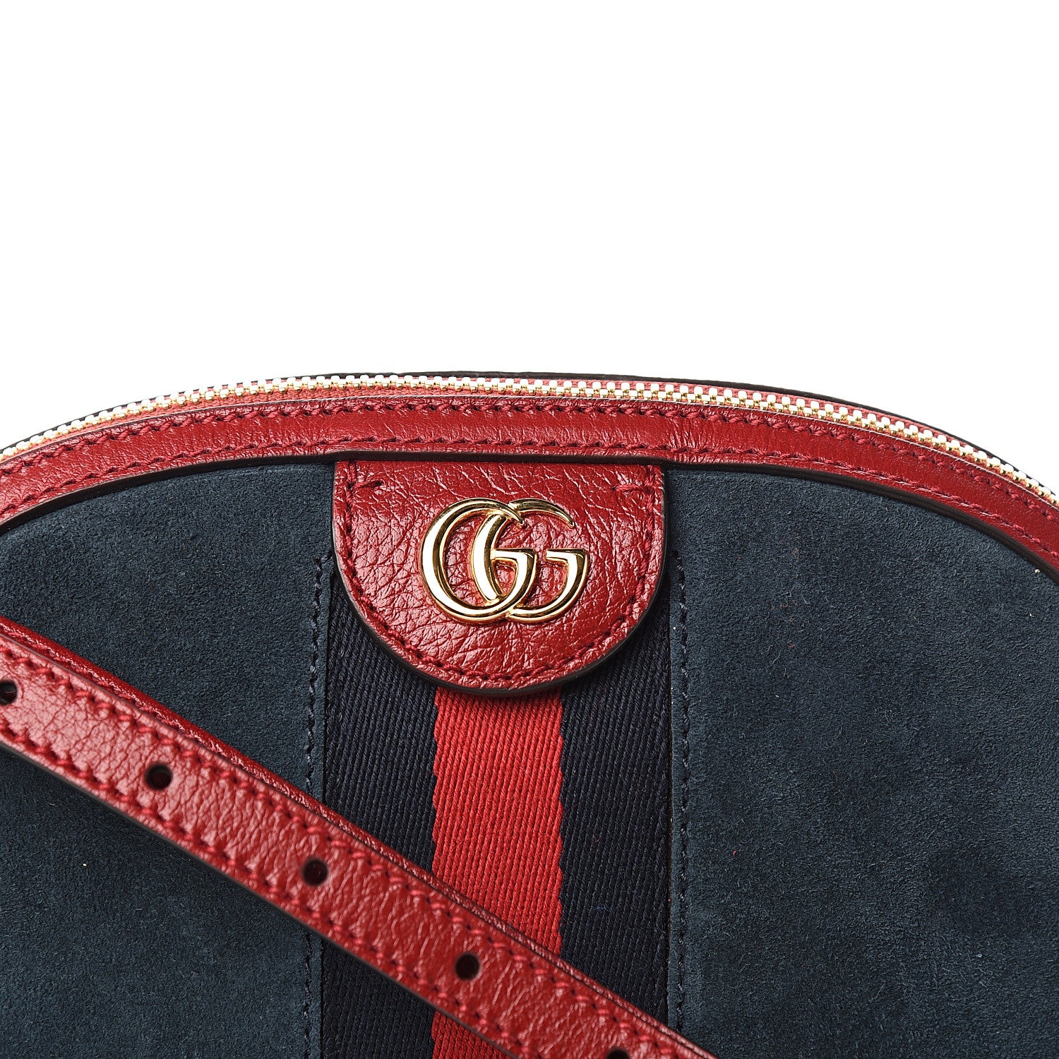 Gucci Suede Calfskin Web Small Ophidia Dome Shoulder Bag New Blue Romantic Cherry 9 of 9