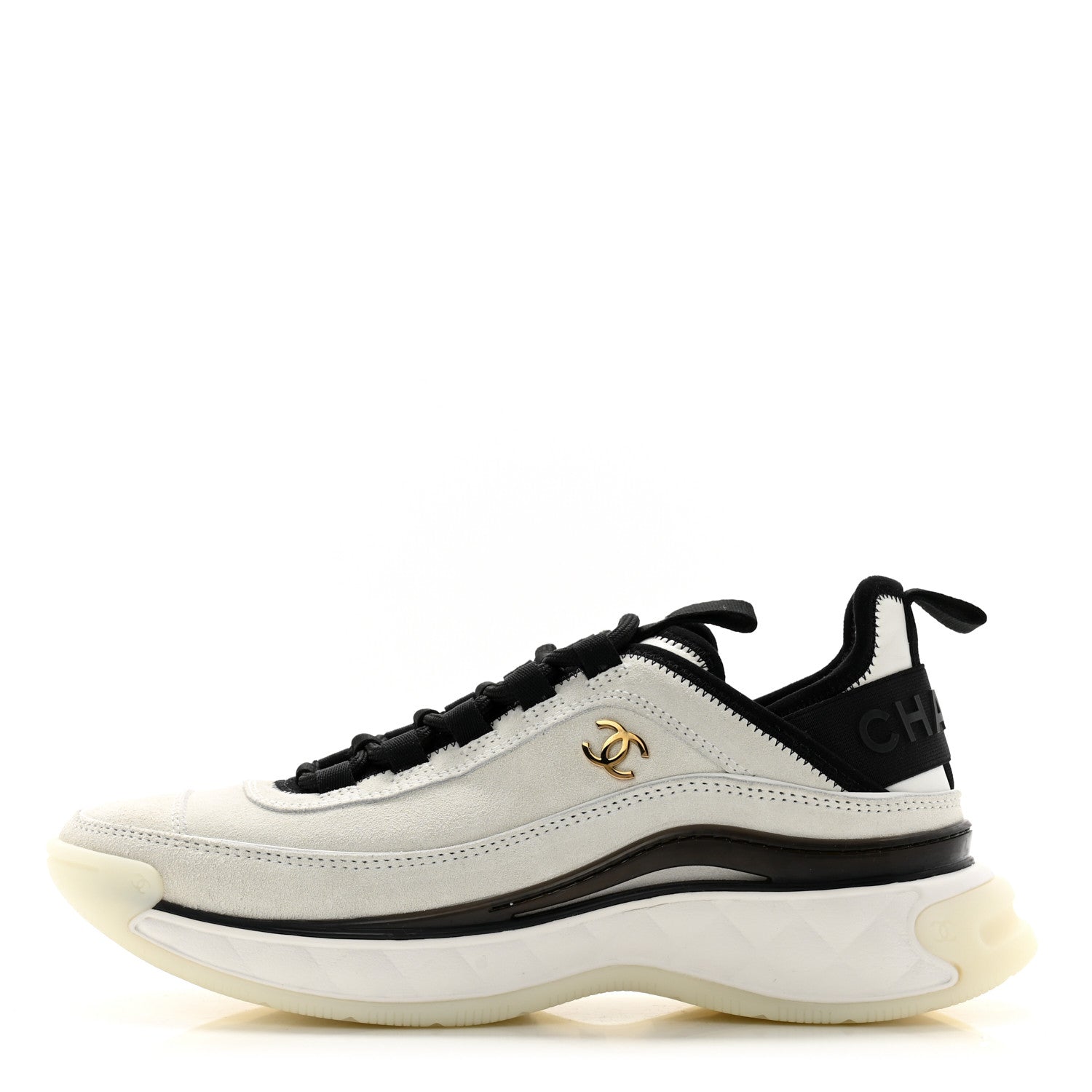 Chanel Suede Calfskin Nylon Grosgrain CC Sneakers 37.5 White 1 of 9