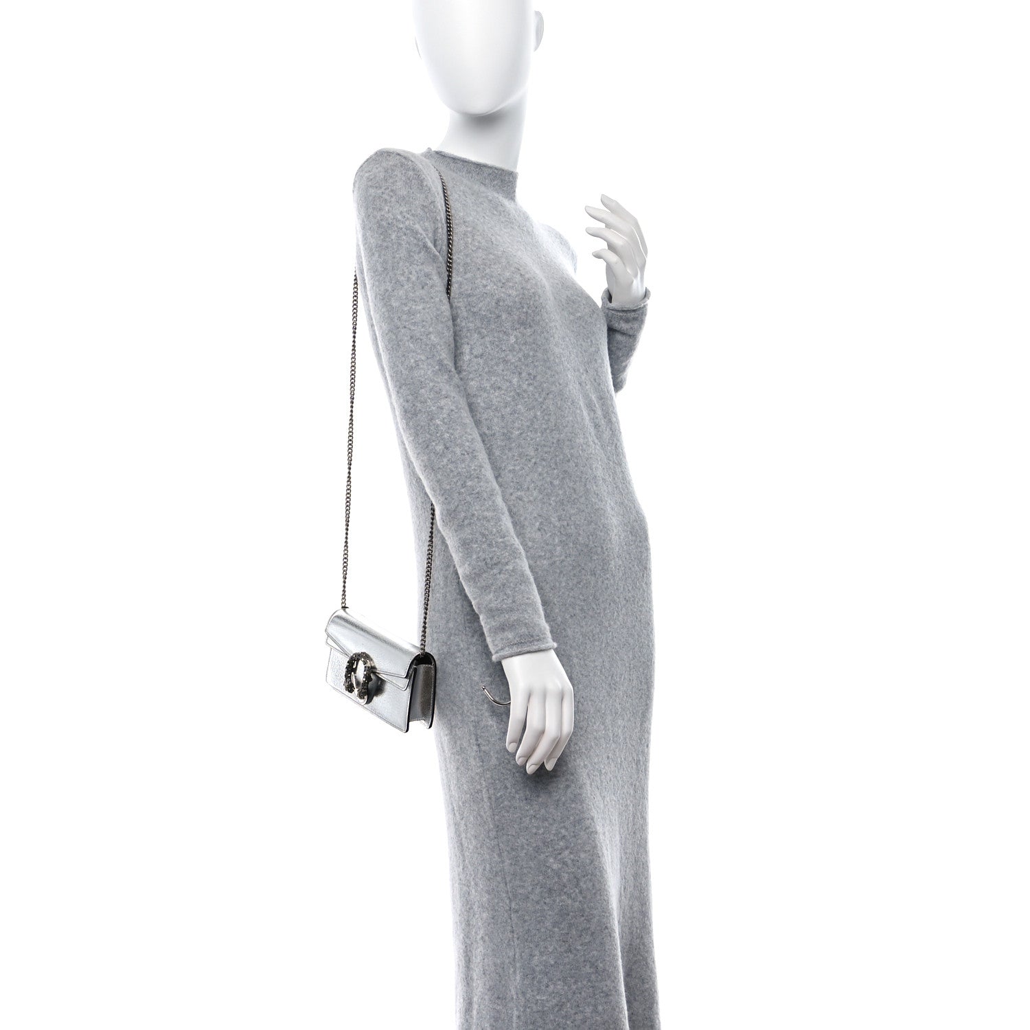 Gucci Metallic Calfskin Super Mini Dionysus Shoulder Bag Silver 3 of 9