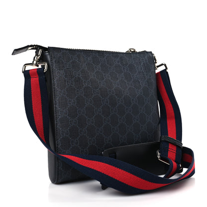 Gucci GG Supreme Monogram Web Small Flat Messenger Bag Black Grey 3 of 10