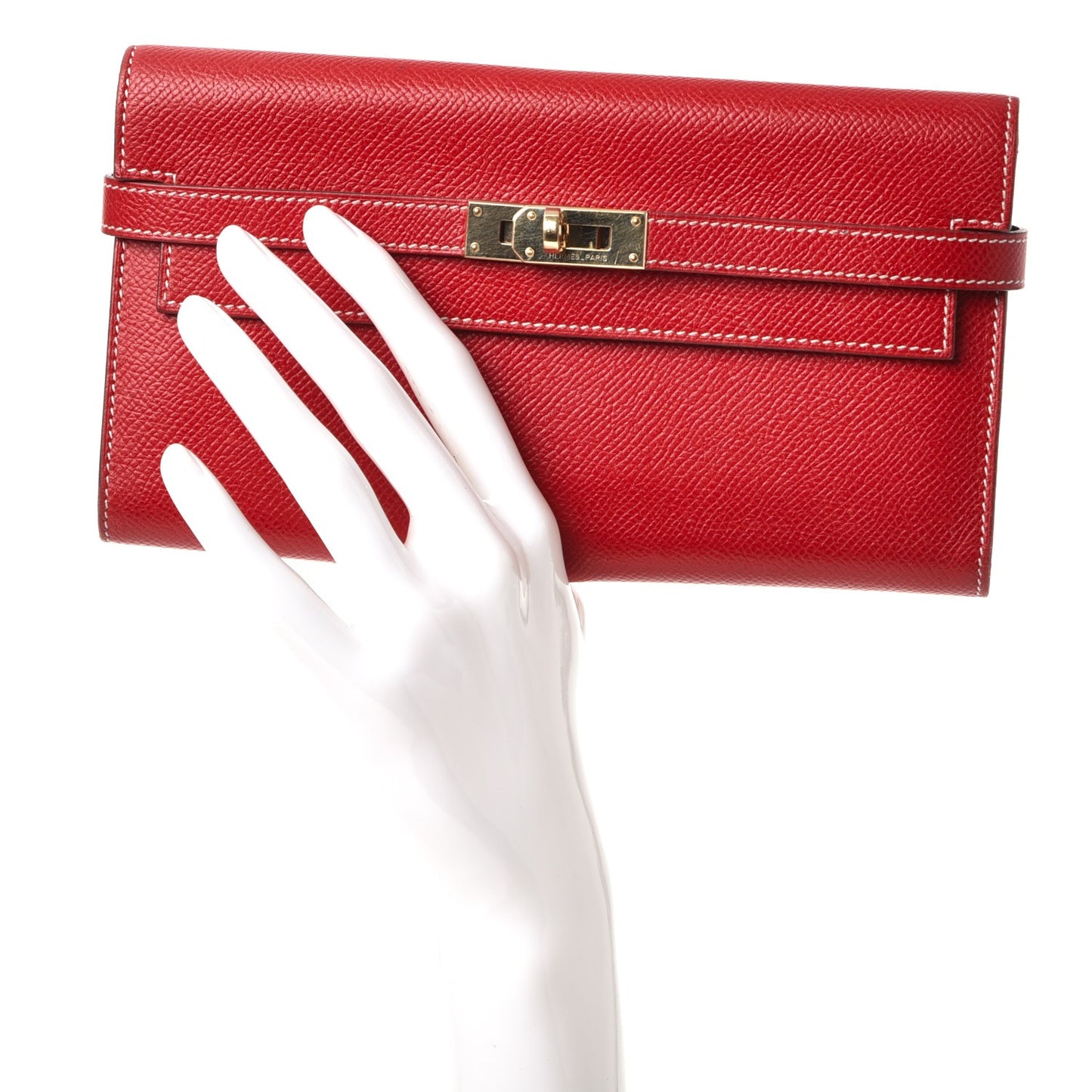 Epsom Kelly Longue Wallet Rouge Casaque Bleu Thalassa