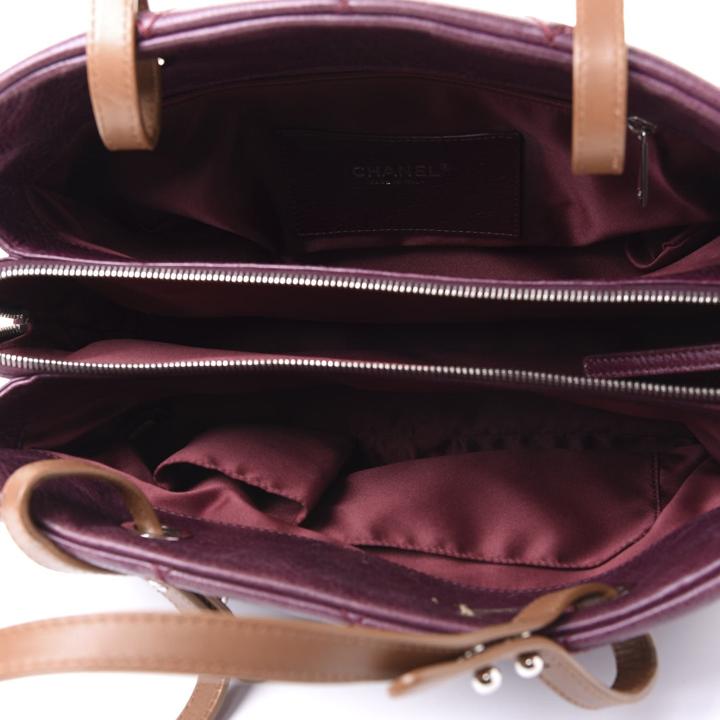 Glazed Calfskin Stitched On the Road Zip Tote Plum