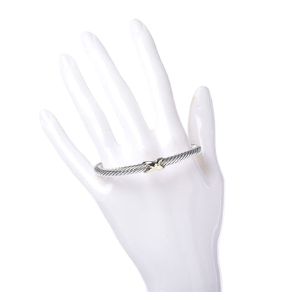 David Yurman Sterling Silver 14K Yellow Gold 5mm X Station Cable Bracelet 2 of 5