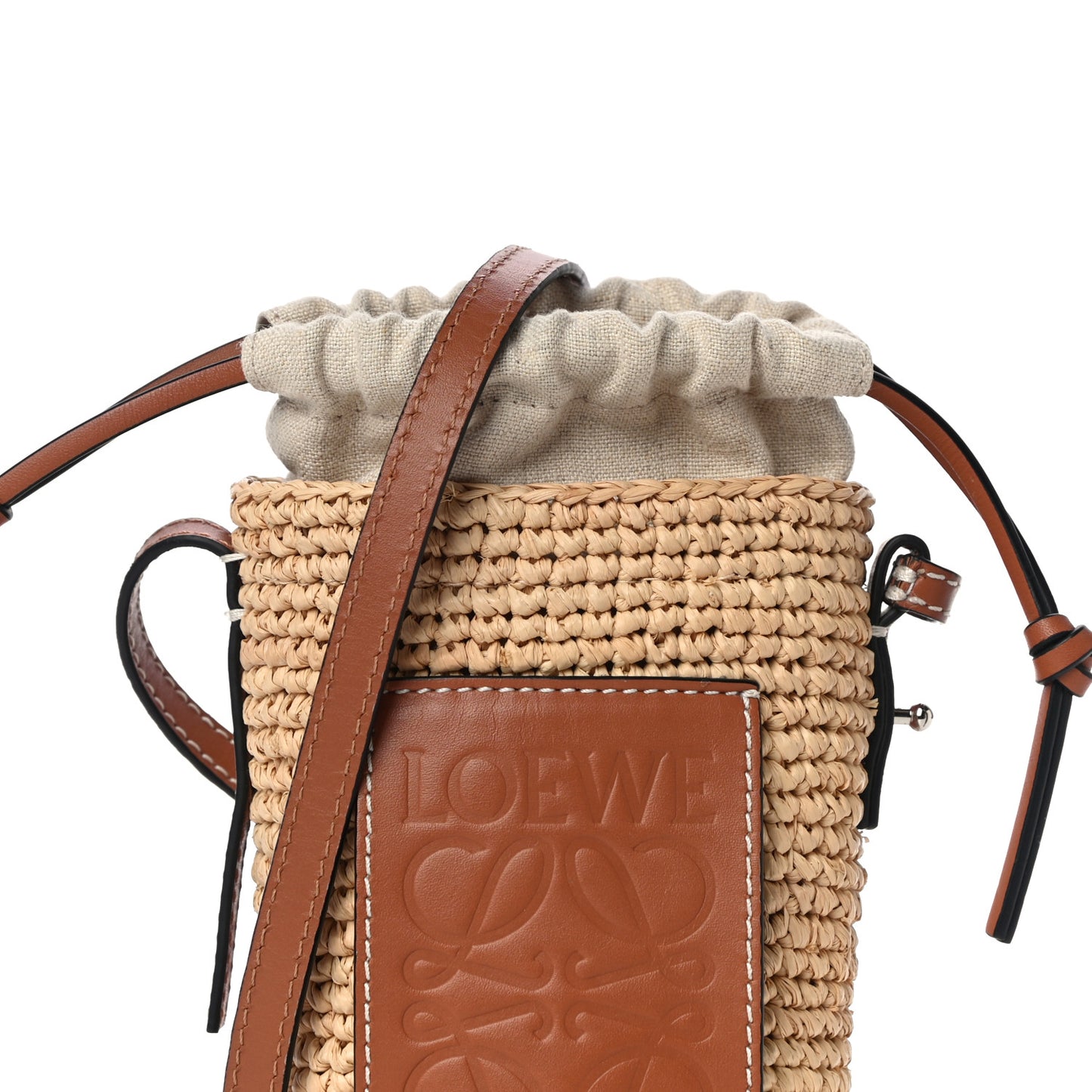 Calfskin Raffia Paulas Ibiza Bucket Bag Natural Tan