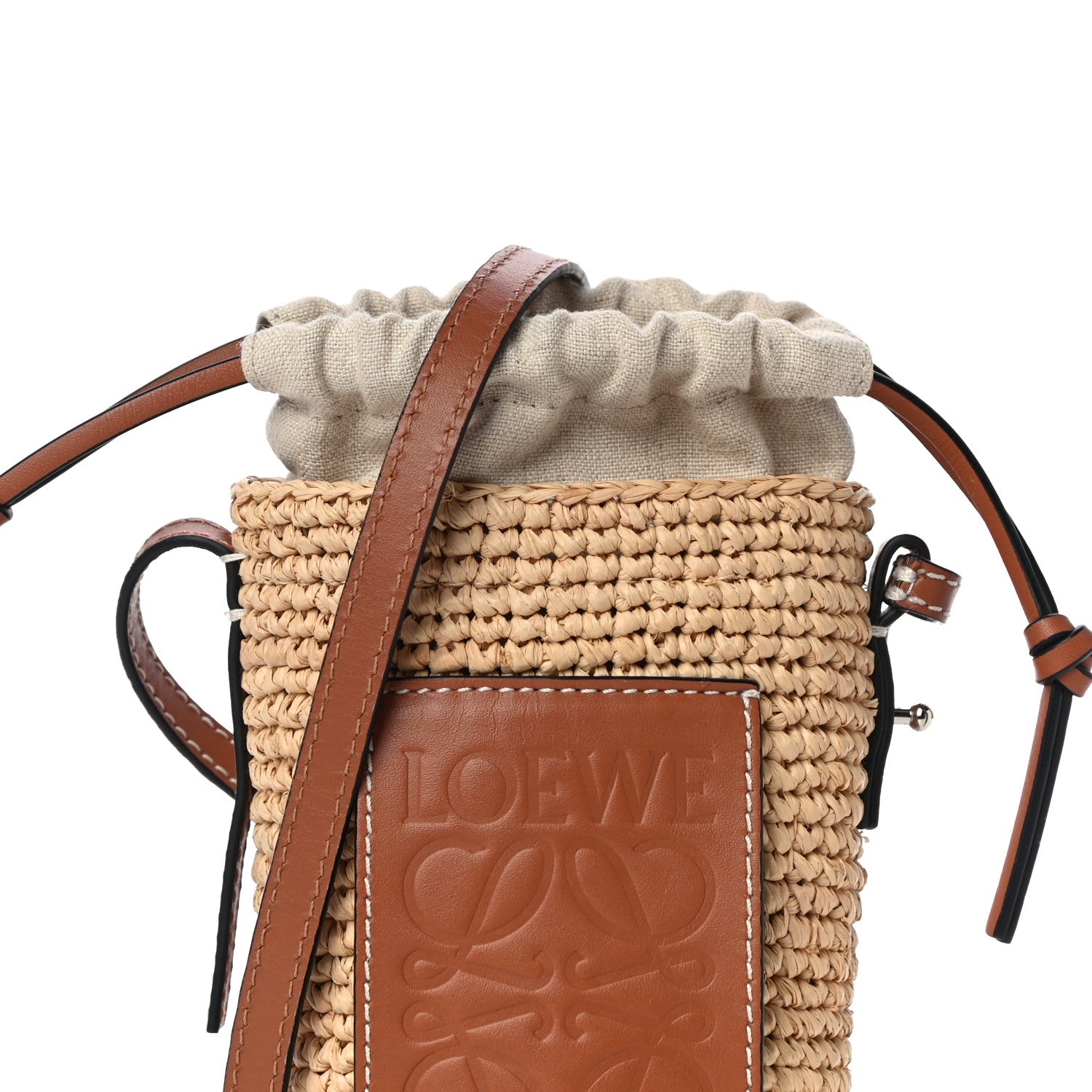 Loewe Calfskin Raffia Paulas Ibiza Bucket Bag Natural Tan 7 of 9