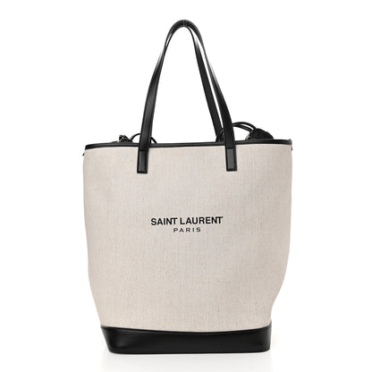 Saint Laurent Canvas Calfskin Shopping Tote White Black 2 of 12