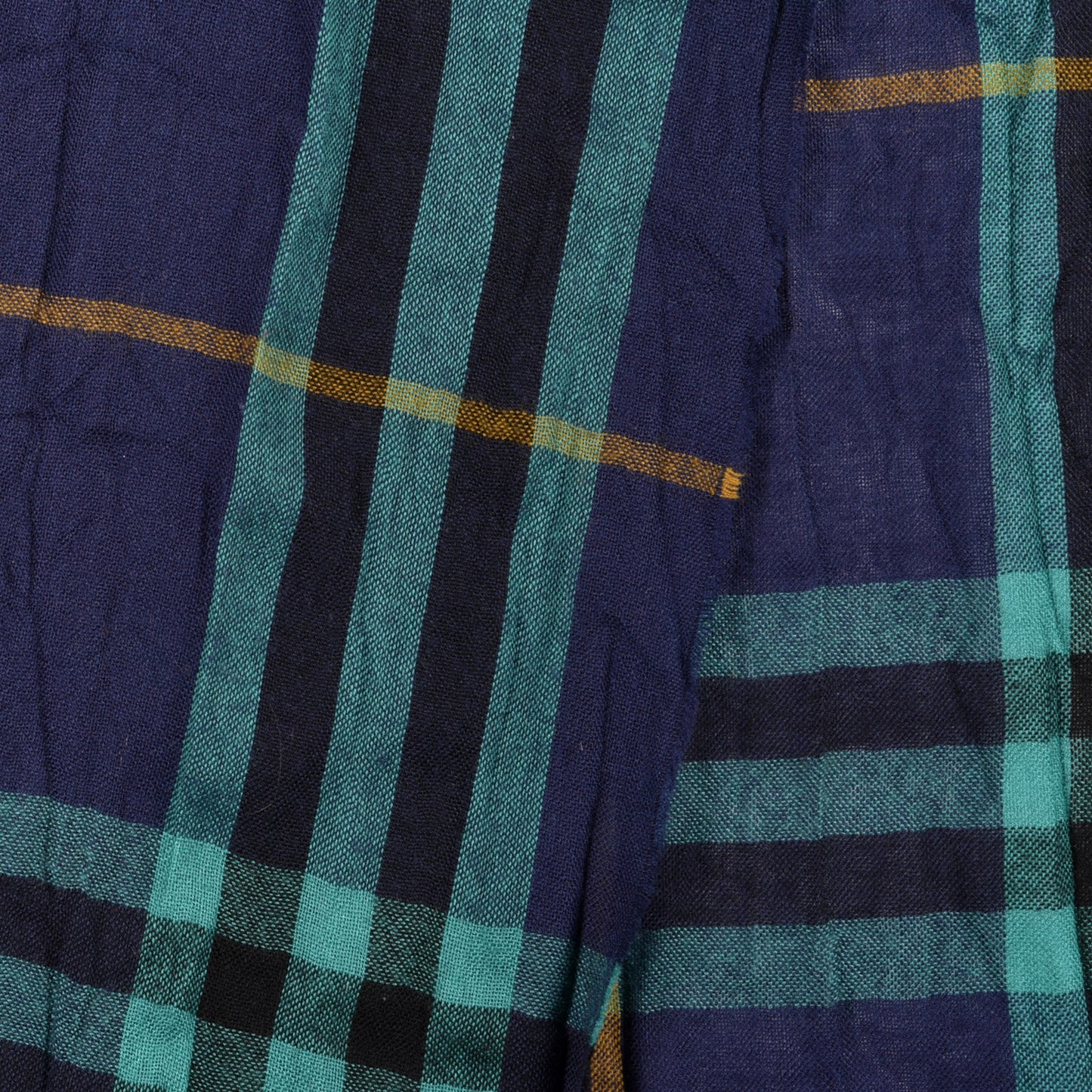 Wool Silk Gauze Giant Check Scarf Blue Green