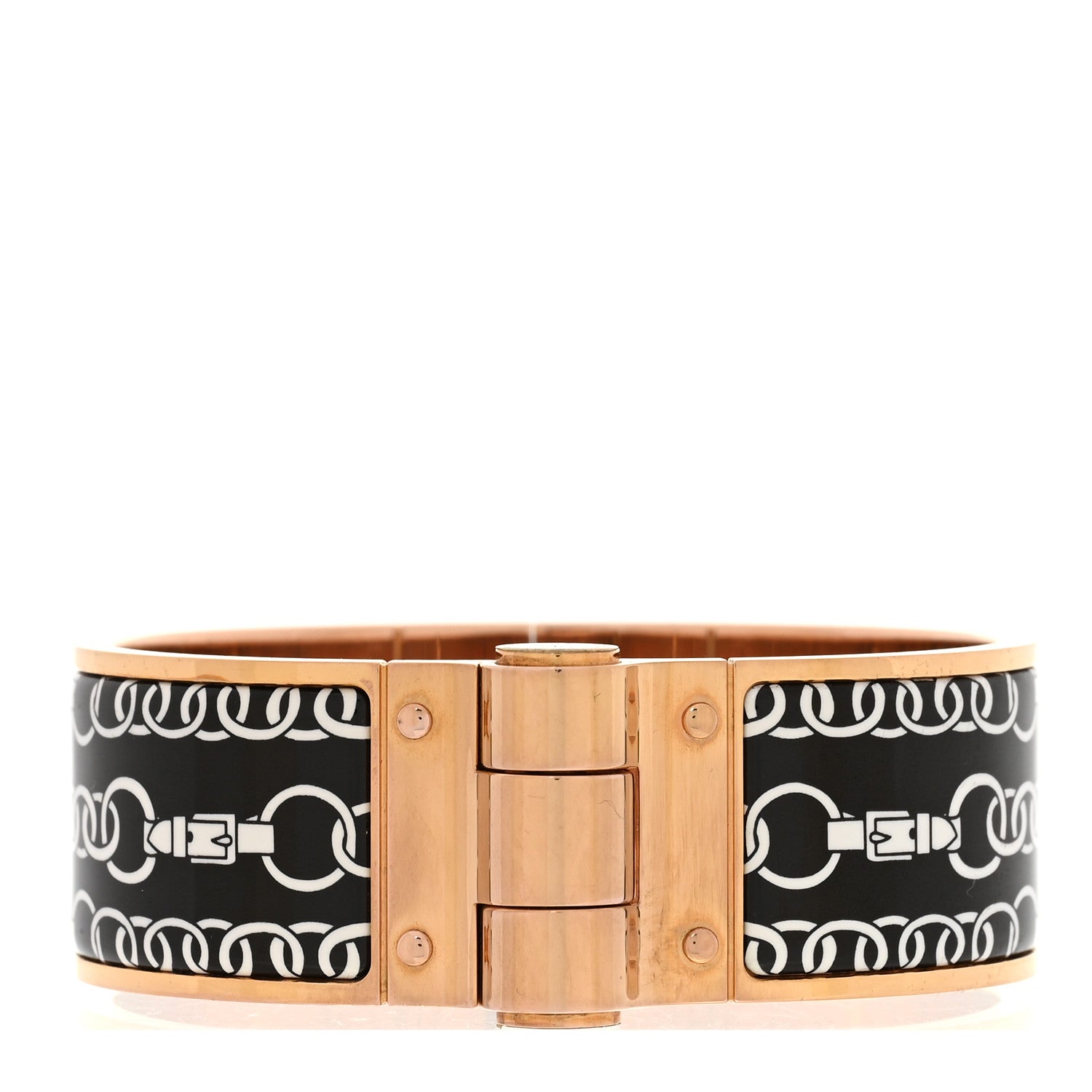 Hermes Enamel Printed Wide Balades Equestres Positif Negatif Hinged Bracelet S Black 1 of 5