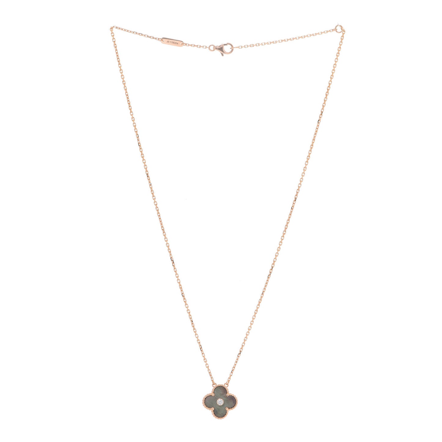 18K Rose Gold Diamond Grey Mother of Pearl Vintage Alhambra Pendant Necklace