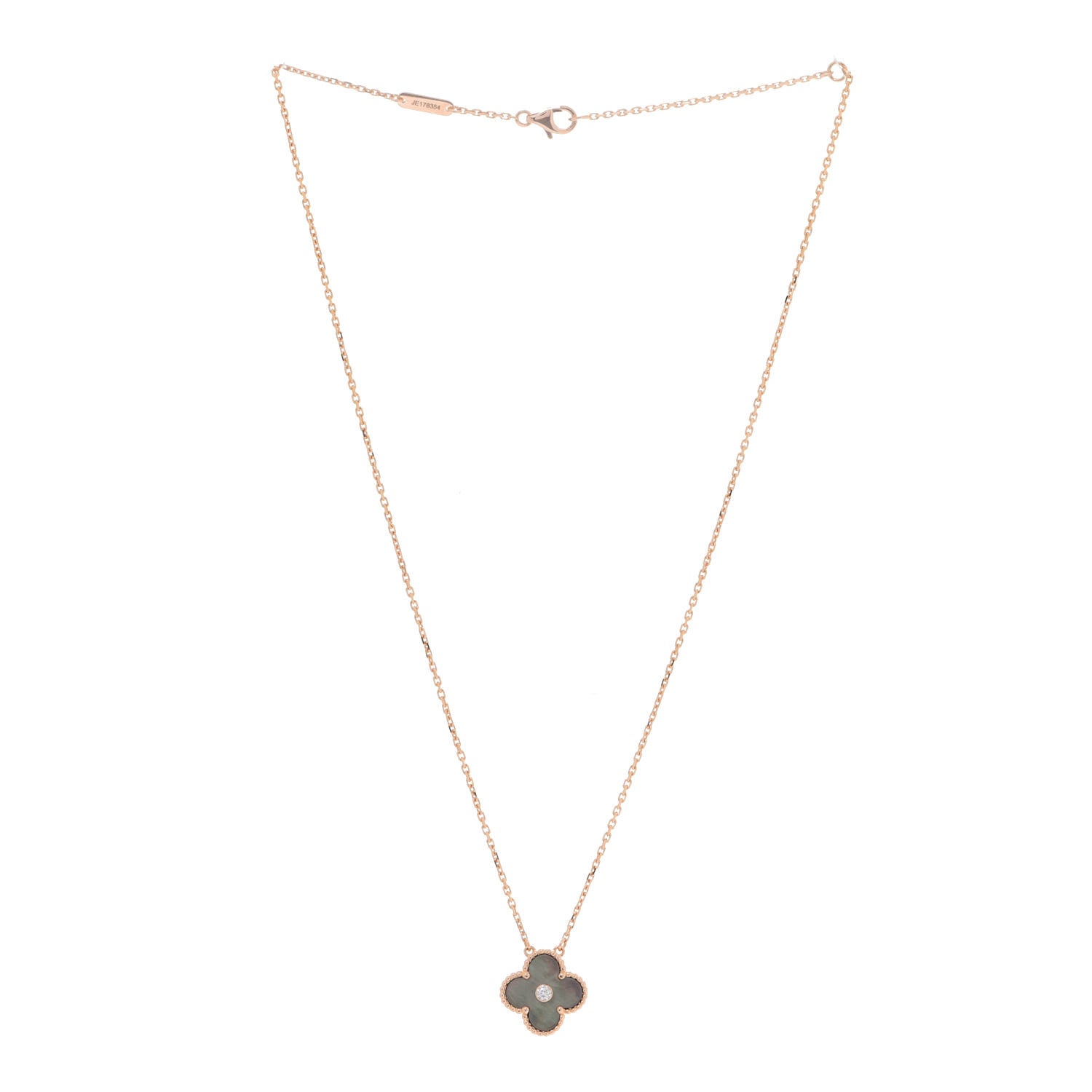 Van Cleef & Arpels 18K Rose Gold Diamond Grey Mother of Pearl Vintage Alhambra Pendant Necklace 3 of 5